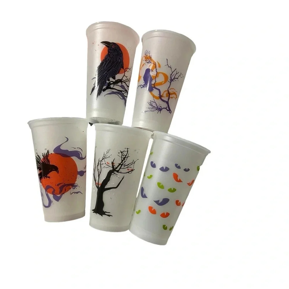 Starbucks Halloween 2022 set of 5 Reusable Glow In The Dark Hot Cups